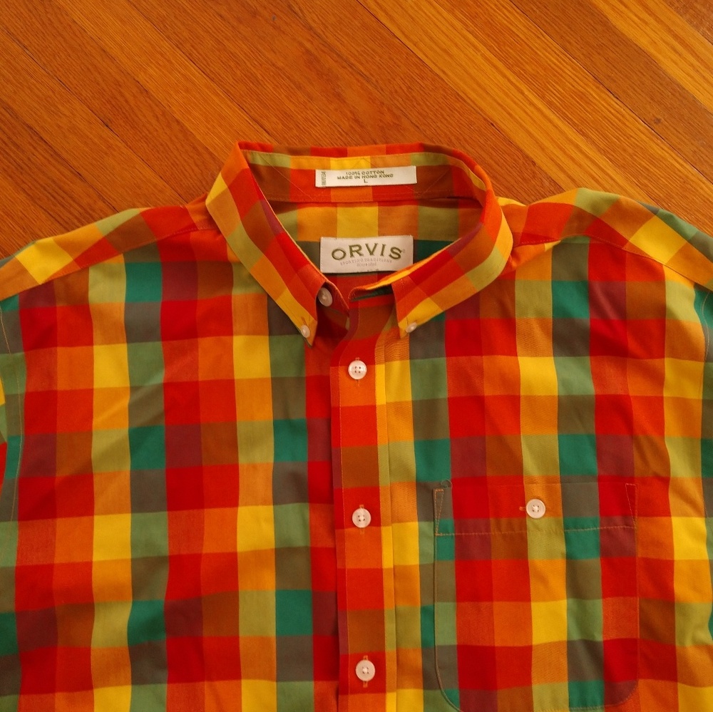 Orvis Long Sleeve Button-Down Plaid Shirt Sz Large